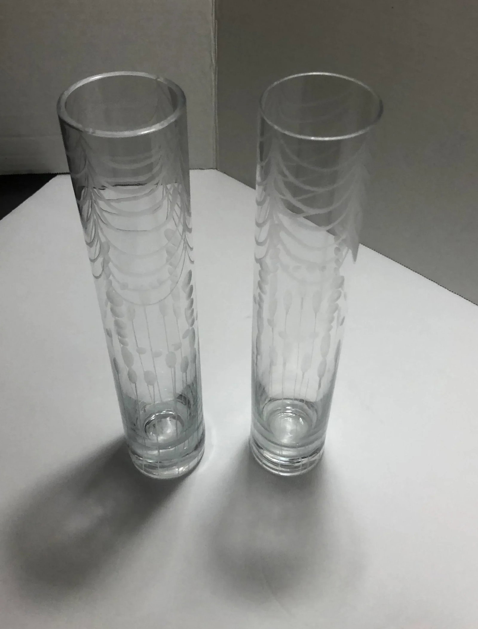 Etched Clear Glass Bud Vase - A Pair - 9