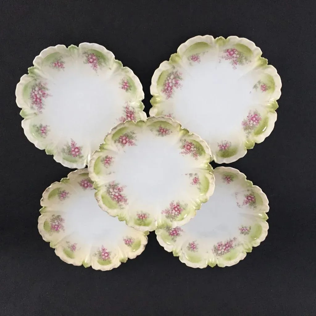 Antique Porcelain Floral Plates - Set of 5 - 2