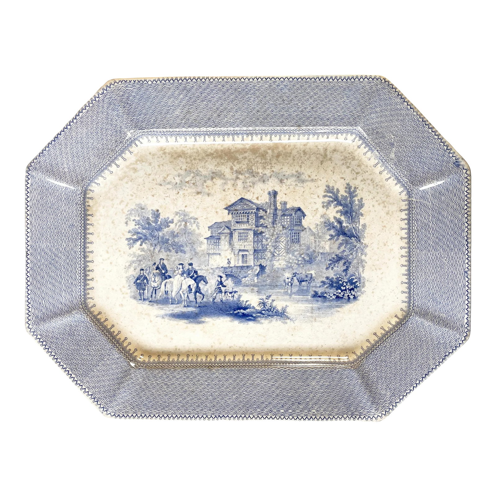 Early 1800's English Mayer Light Blue & White Staffordshire China Baronial Transferware Platter (1 of 9)