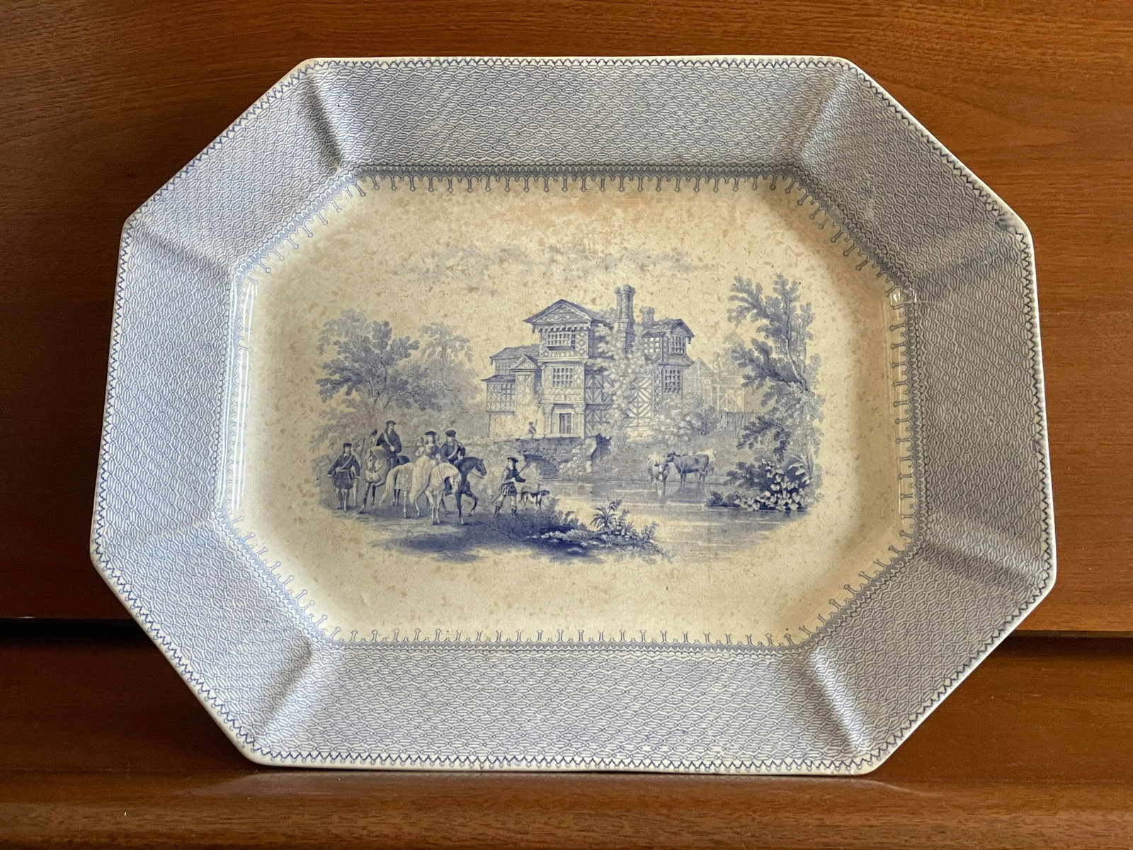 Early 1800's English Mayer Light Blue & White Staffordshire China Baronial Transferware Platter - 2