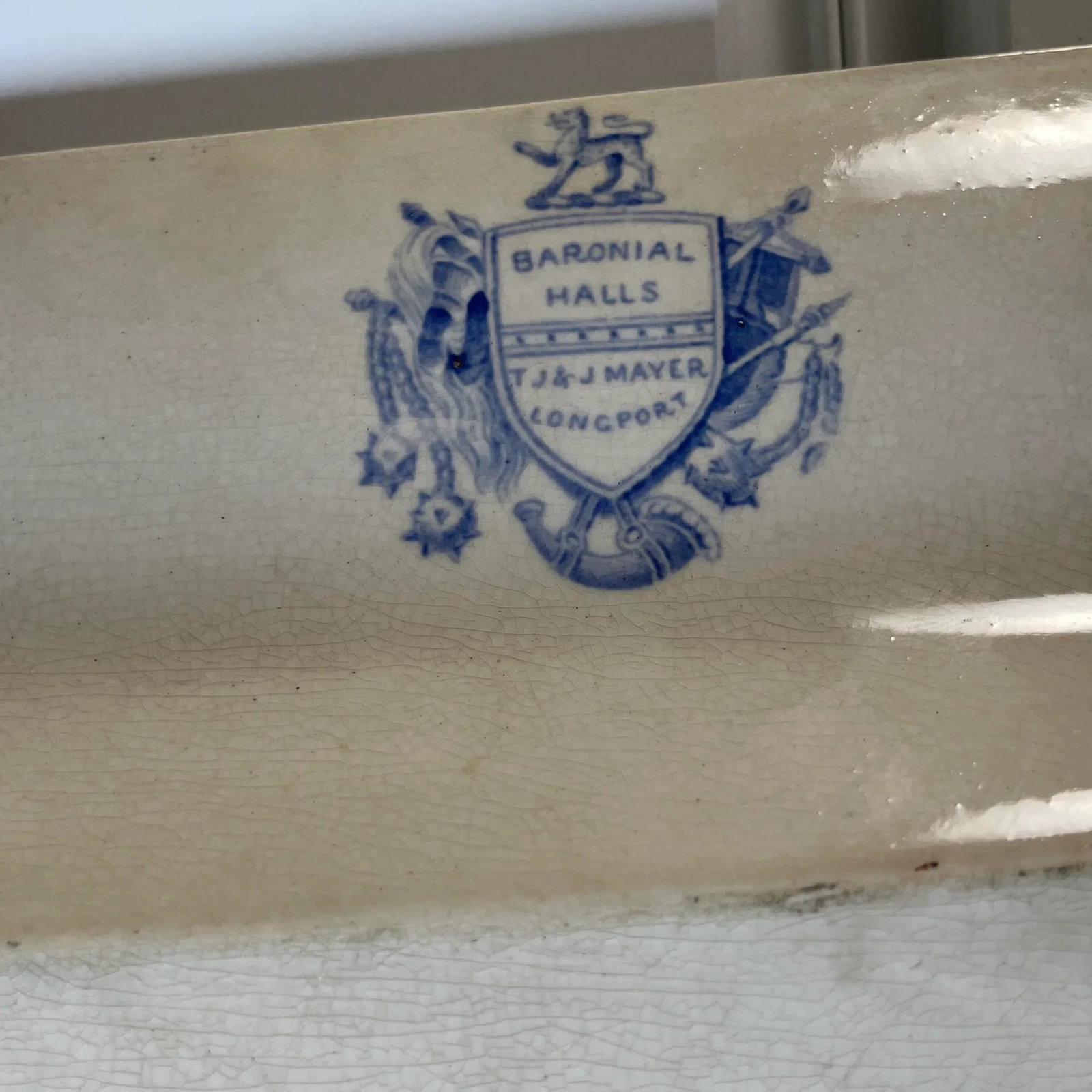 Early 1800's English Mayer Light Blue & White Staffordshire China Baronial Transferware Platter - 5