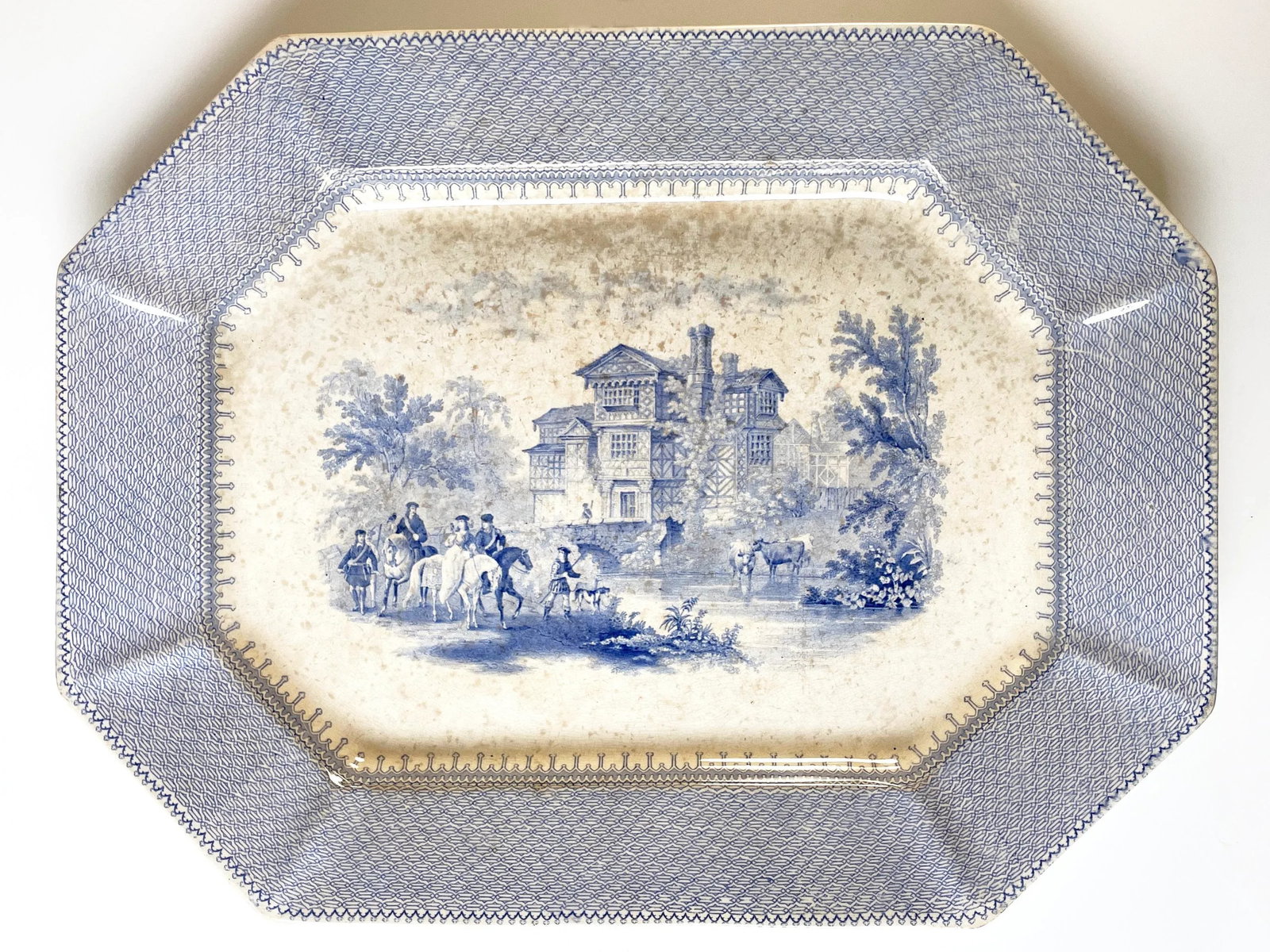 Early 1800's English Mayer Light Blue & White Staffordshire China Baronial Transferware Platter - 9