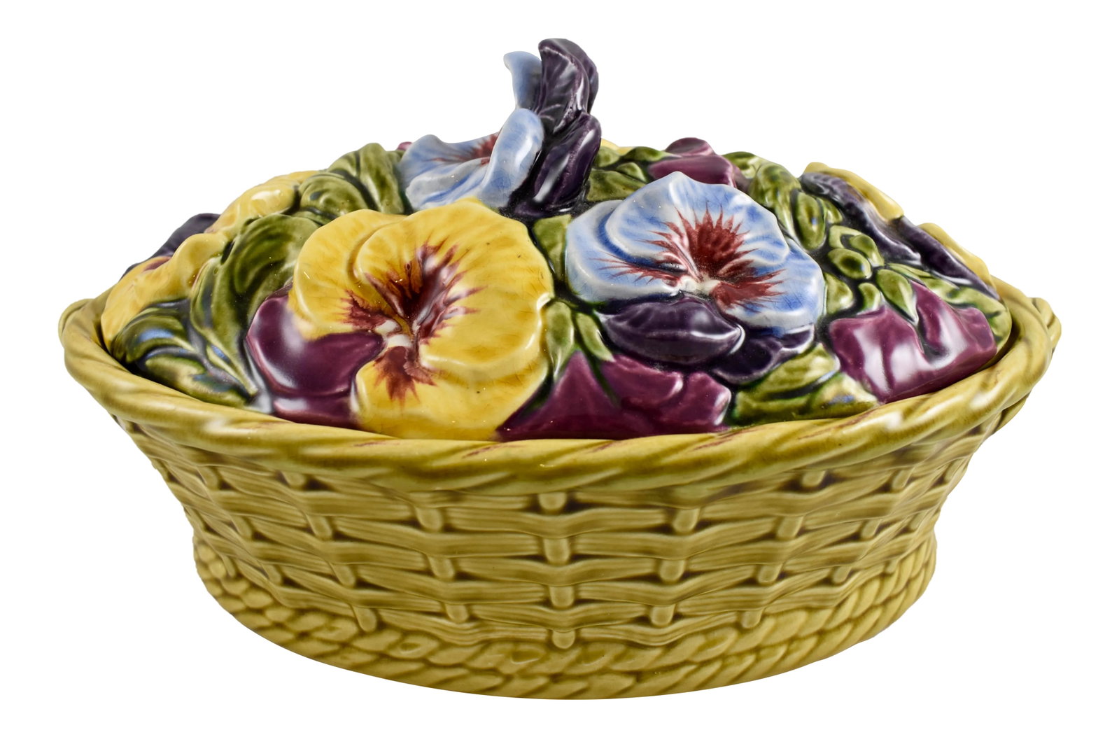 Sarreguemines French Faience Basket of Pansies Lidded Serving Piece (1 of 11)