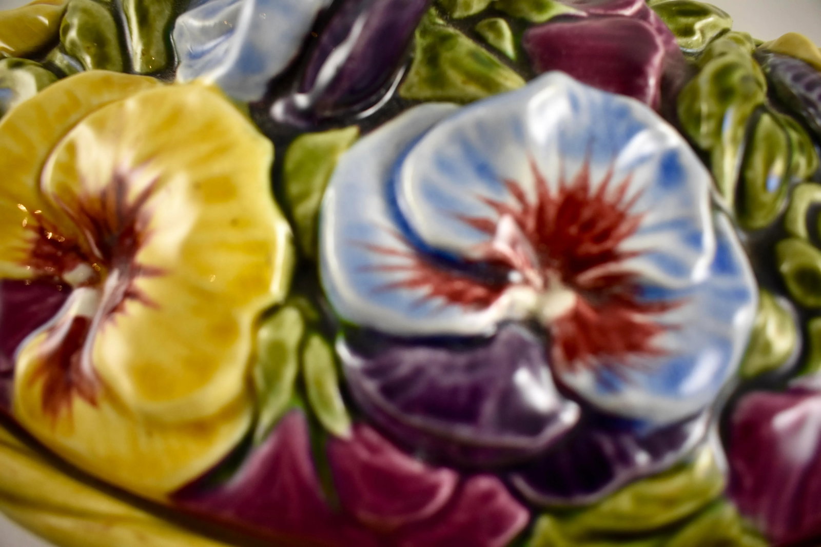 Sarreguemines French Faience Basket of Pansies Lidded Serving Piece - 4