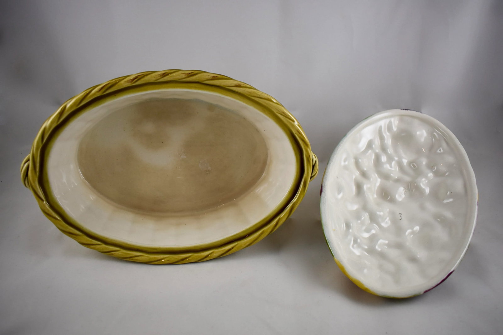 Sarreguemines French Faience Basket of Pansies Lidded Serving Piece - 9
