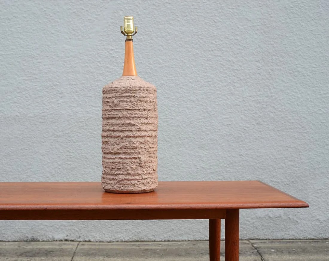 Vintage Danish Modern Textured Ceramic Table Lamp - 2