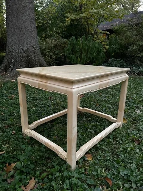 1970s Asian Ming Henredon Faux Goat Skin Side Table - 4