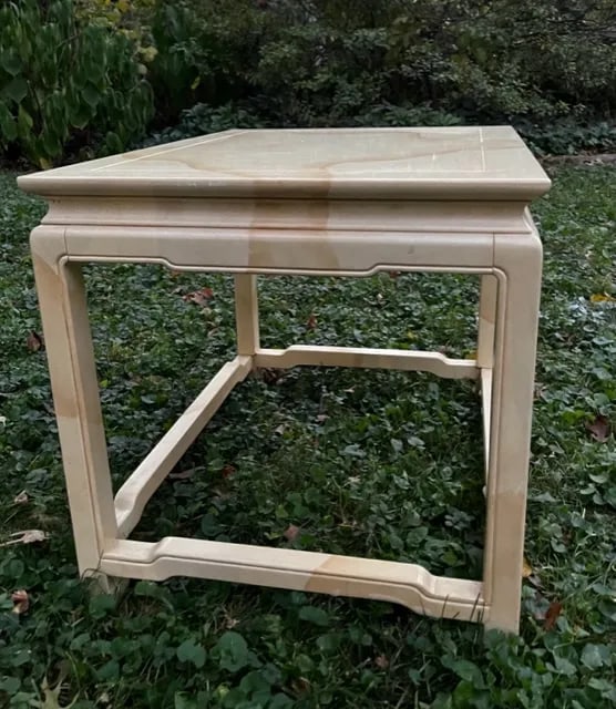 1970s Asian Ming Henredon Faux Goat Skin Side Table - 5
