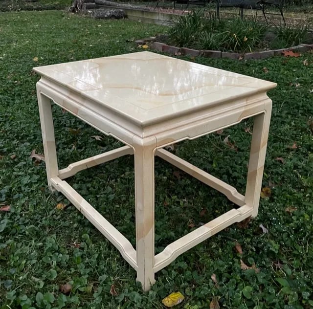 1970s Asian Ming Henredon Faux Goat Skin Side Table - 9