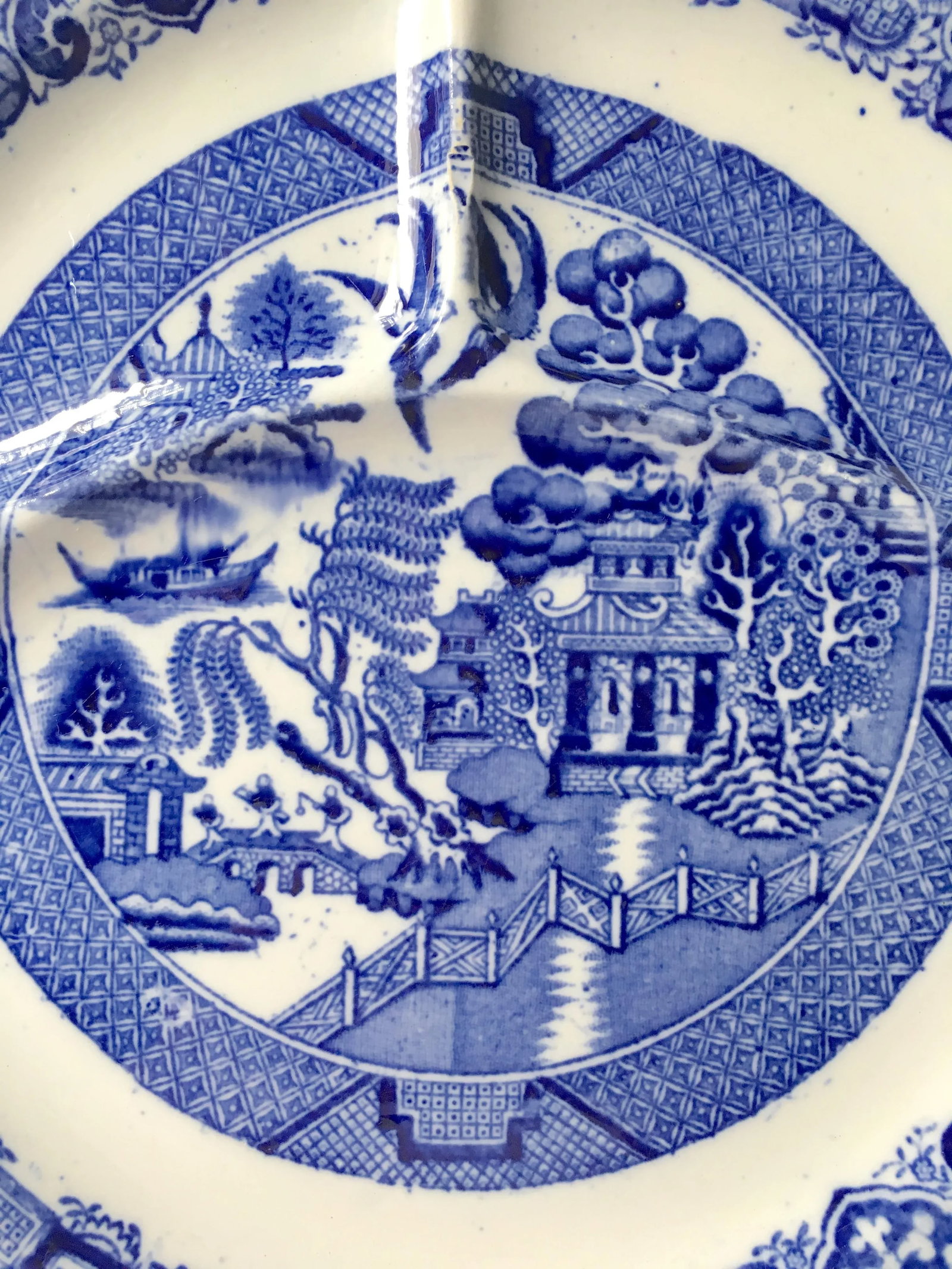 Antique English Blue Willow Ironstone Grill Plate - 2