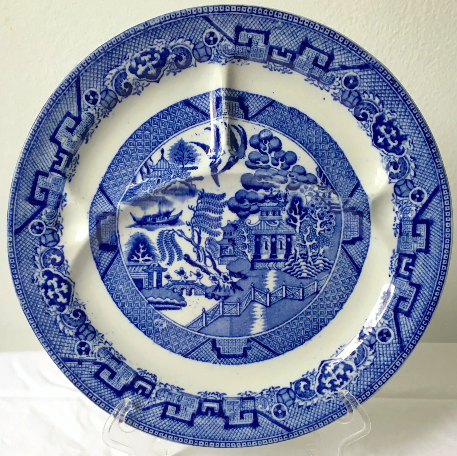 Antique English Blue Willow Ironstone Grill Plate - 6