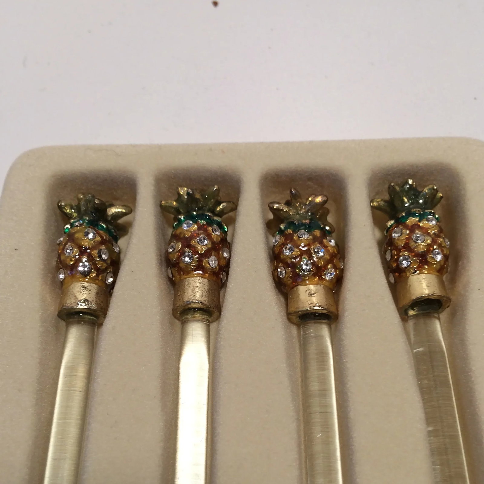 Pineapple Topped Stir Sticks Gold and Crystal - Set of 4 - 2