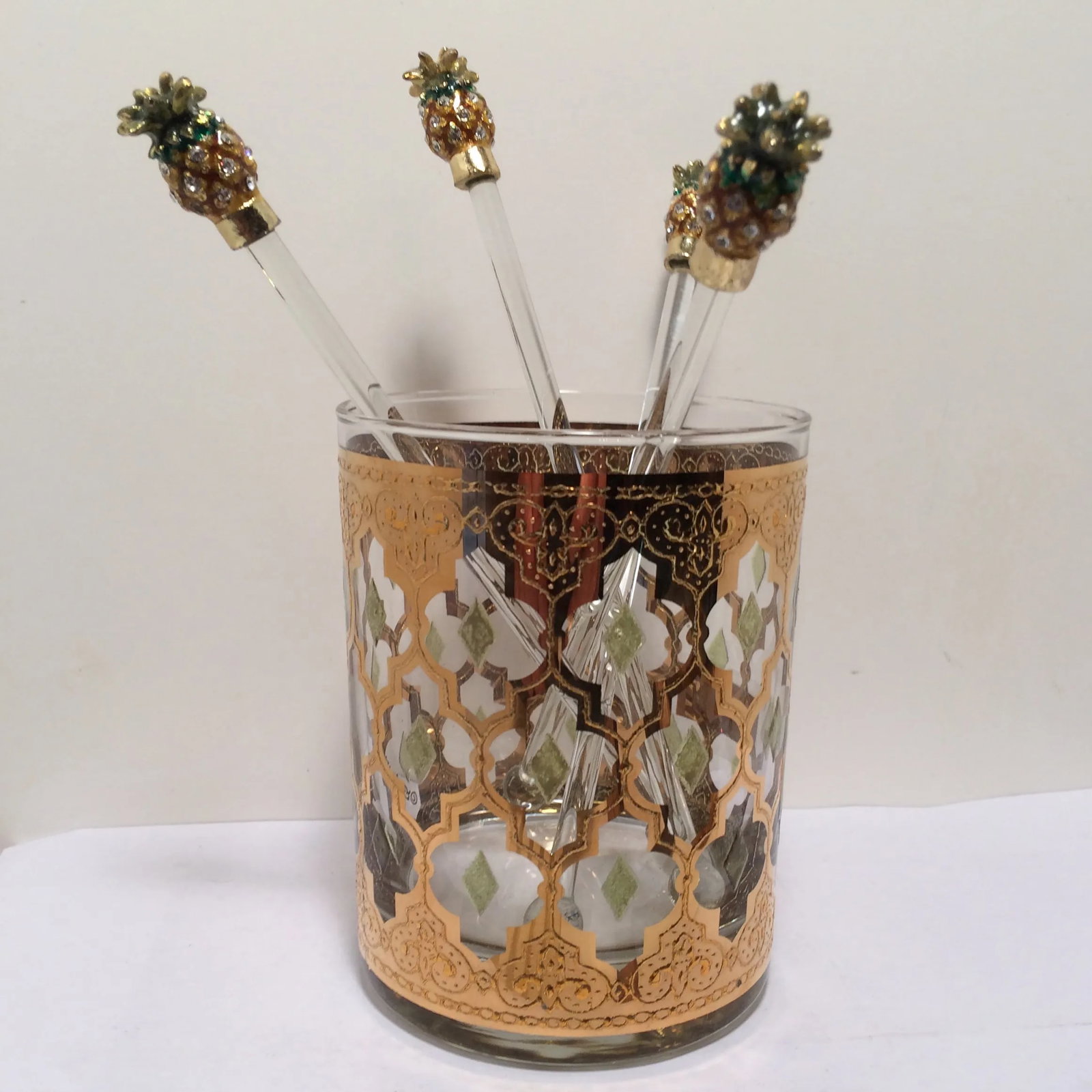 Pineapple Topped Stir Sticks Gold and Crystal - Set of 4 - 3