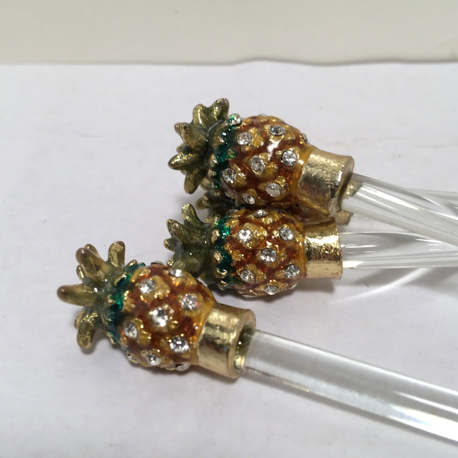 Pineapple Topped Stir Sticks Gold and Crystal - Set of 4 - 4