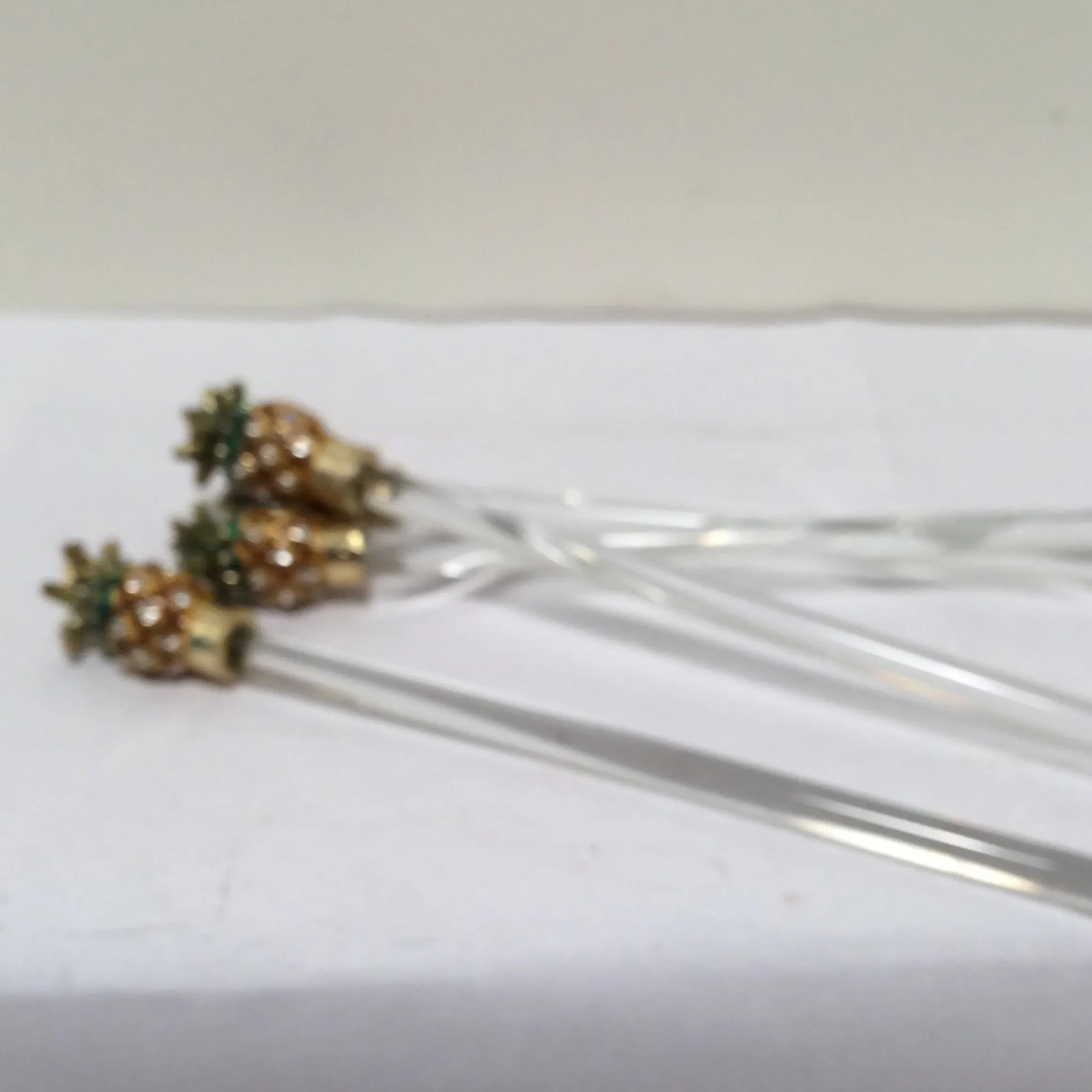 Pineapple Topped Stir Sticks Gold and Crystal - Set of 4 - 5