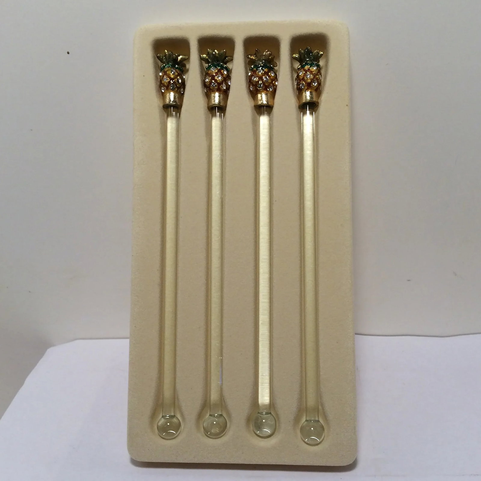 Pineapple Topped Stir Sticks Gold and Crystal - Set of 4 - 6