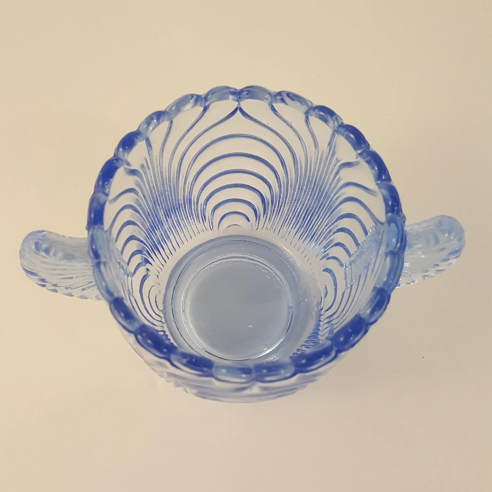 Vintage Mid-Century Blue Glass Wing Handle Sugar Bowl - 2
