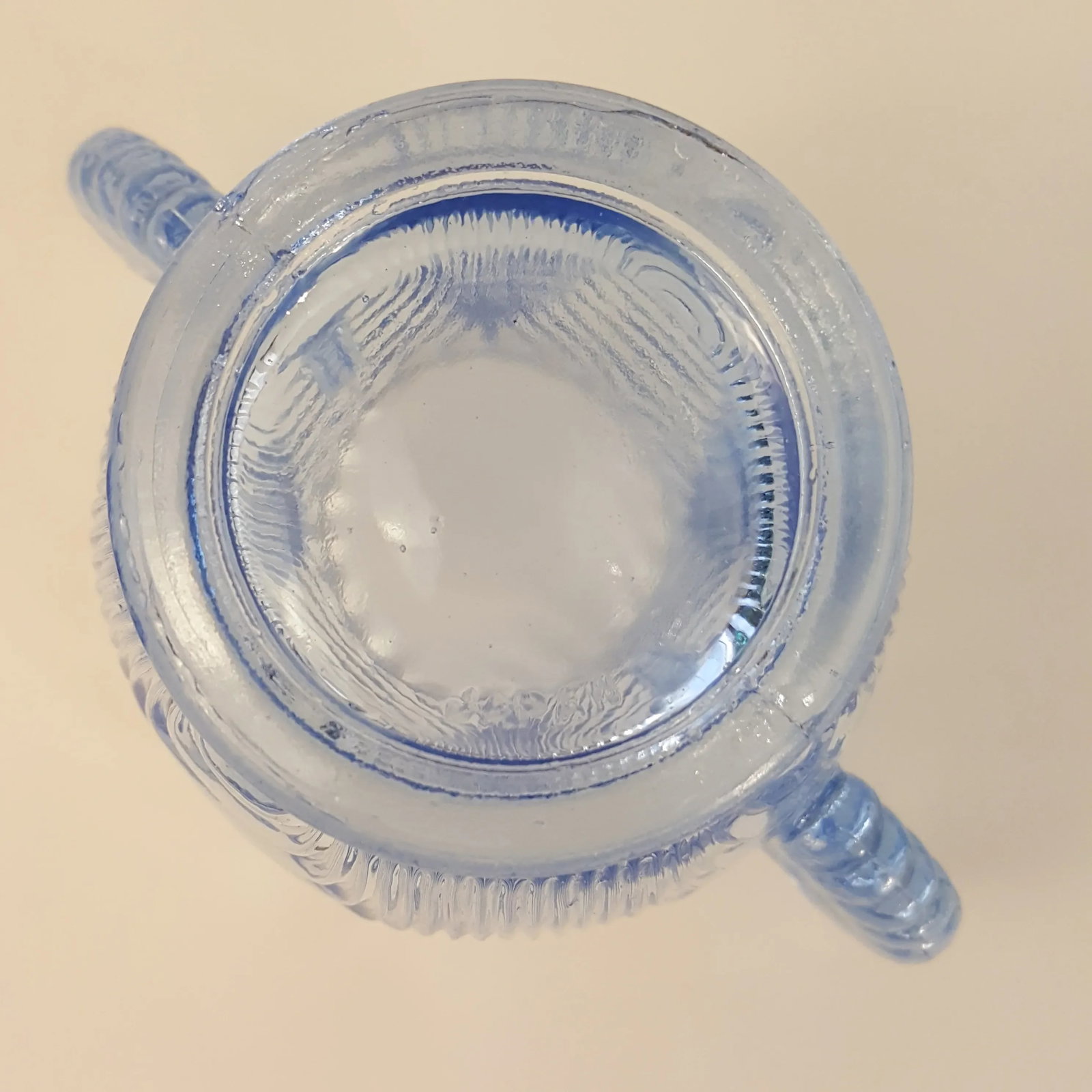Vintage Mid-Century Blue Glass Wing Handle Sugar Bowl - 3
