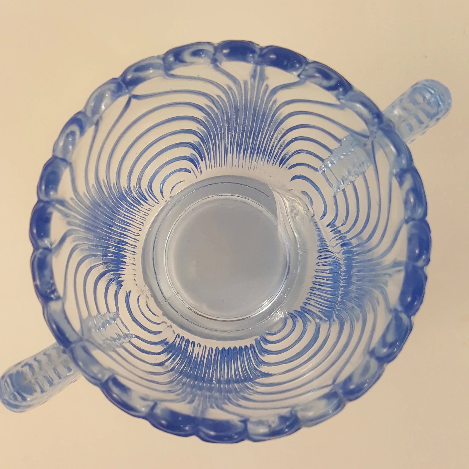 Vintage Mid-Century Blue Glass Wing Handle Sugar Bowl - 4