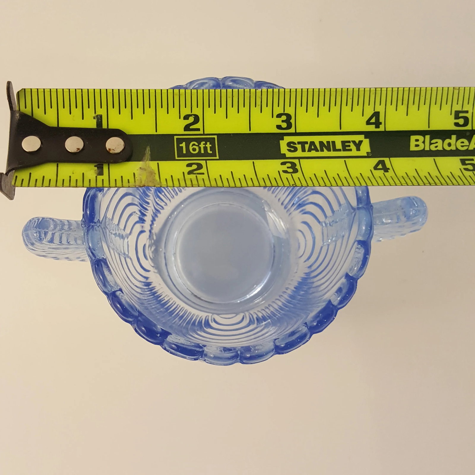 Vintage Mid-Century Blue Glass Wing Handle Sugar Bowl - 5