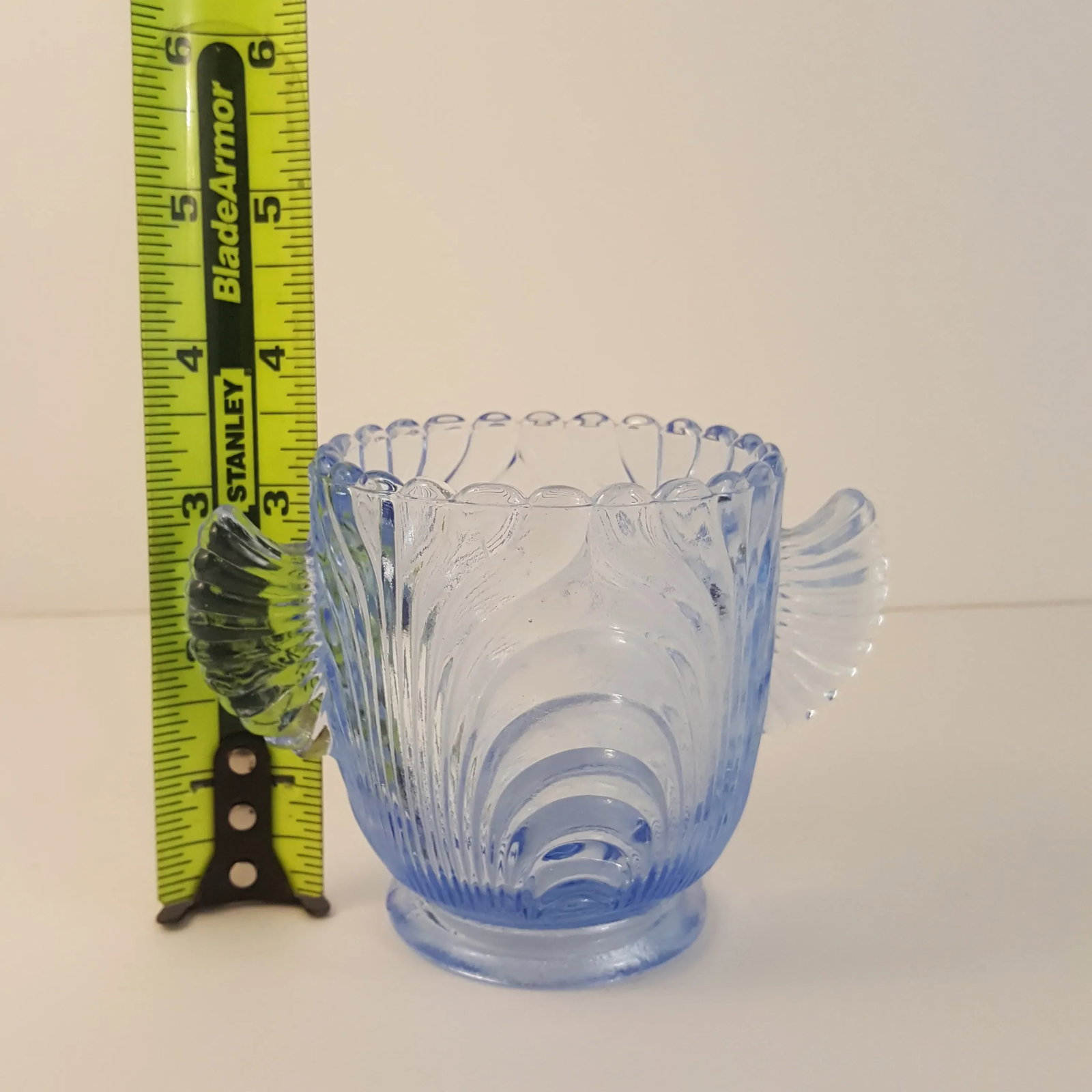 Vintage Mid-Century Blue Glass Wing Handle Sugar Bowl - 6