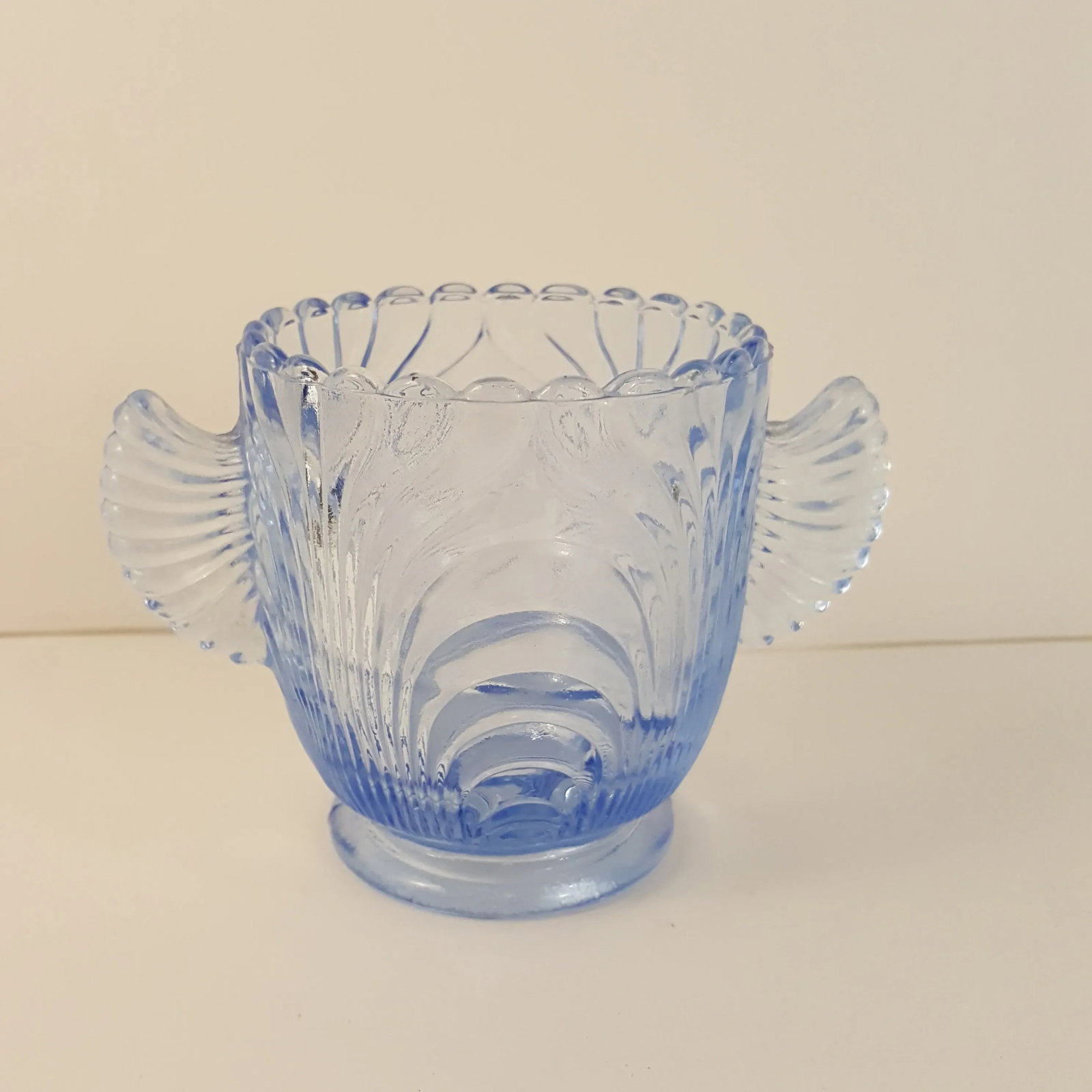 Vintage Mid-Century Blue Glass Wing Handle Sugar Bowl - 7