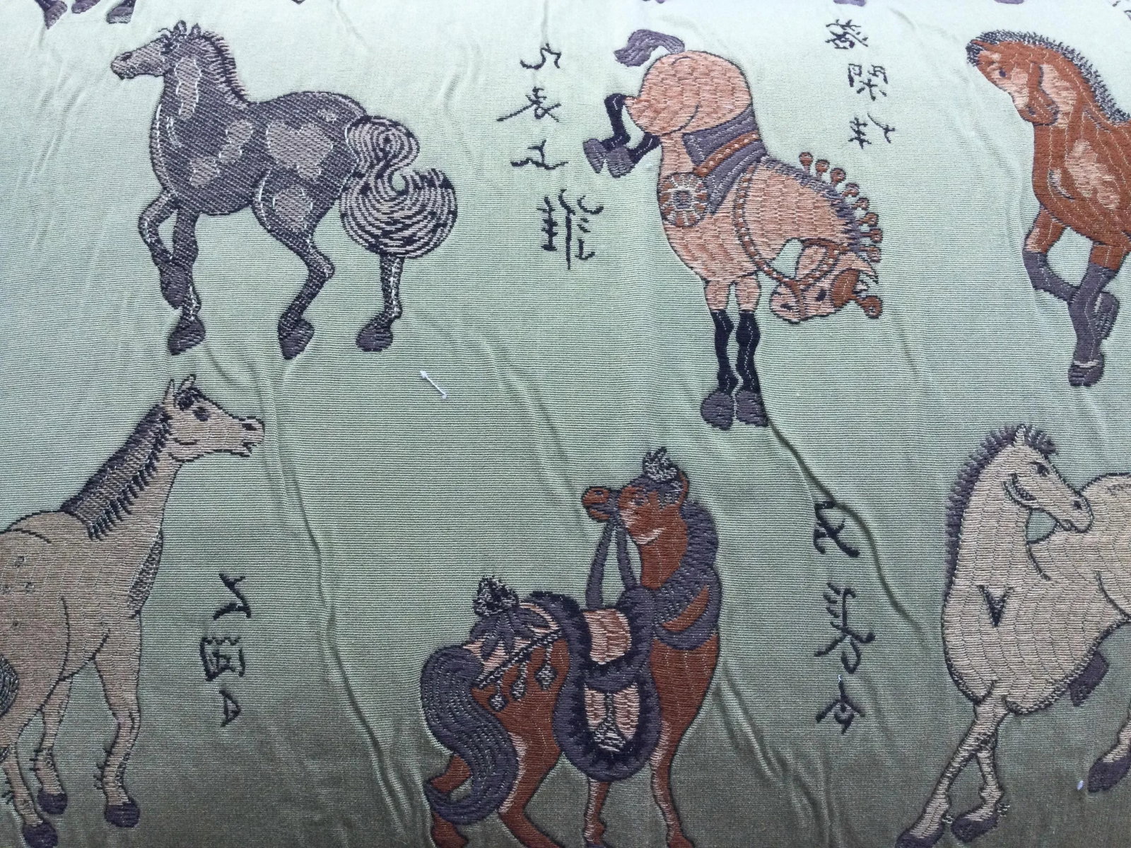 Vintage Green Embroidered Horses Pillow - 3