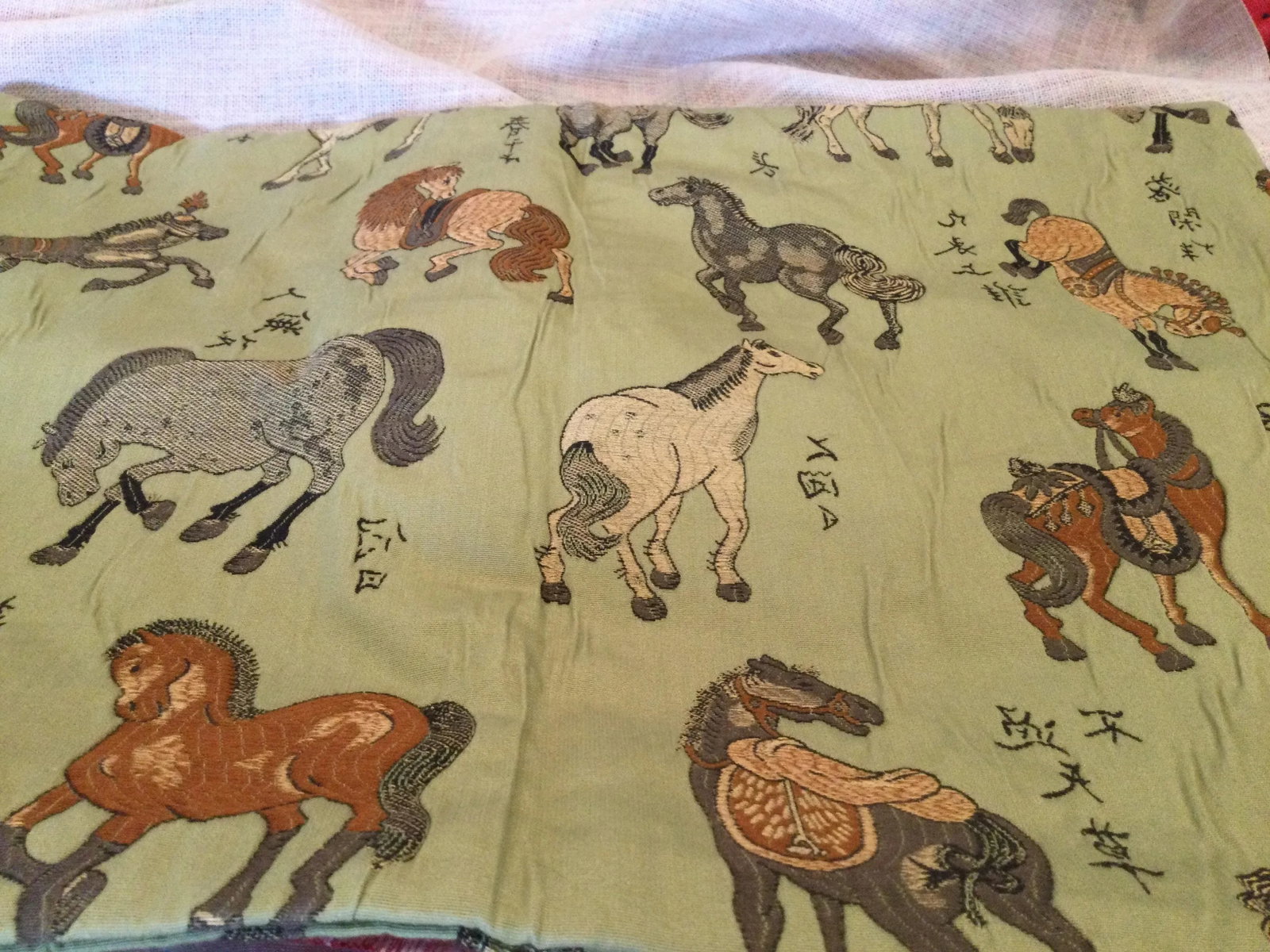 Vintage Green Embroidered Horses Pillow - 6