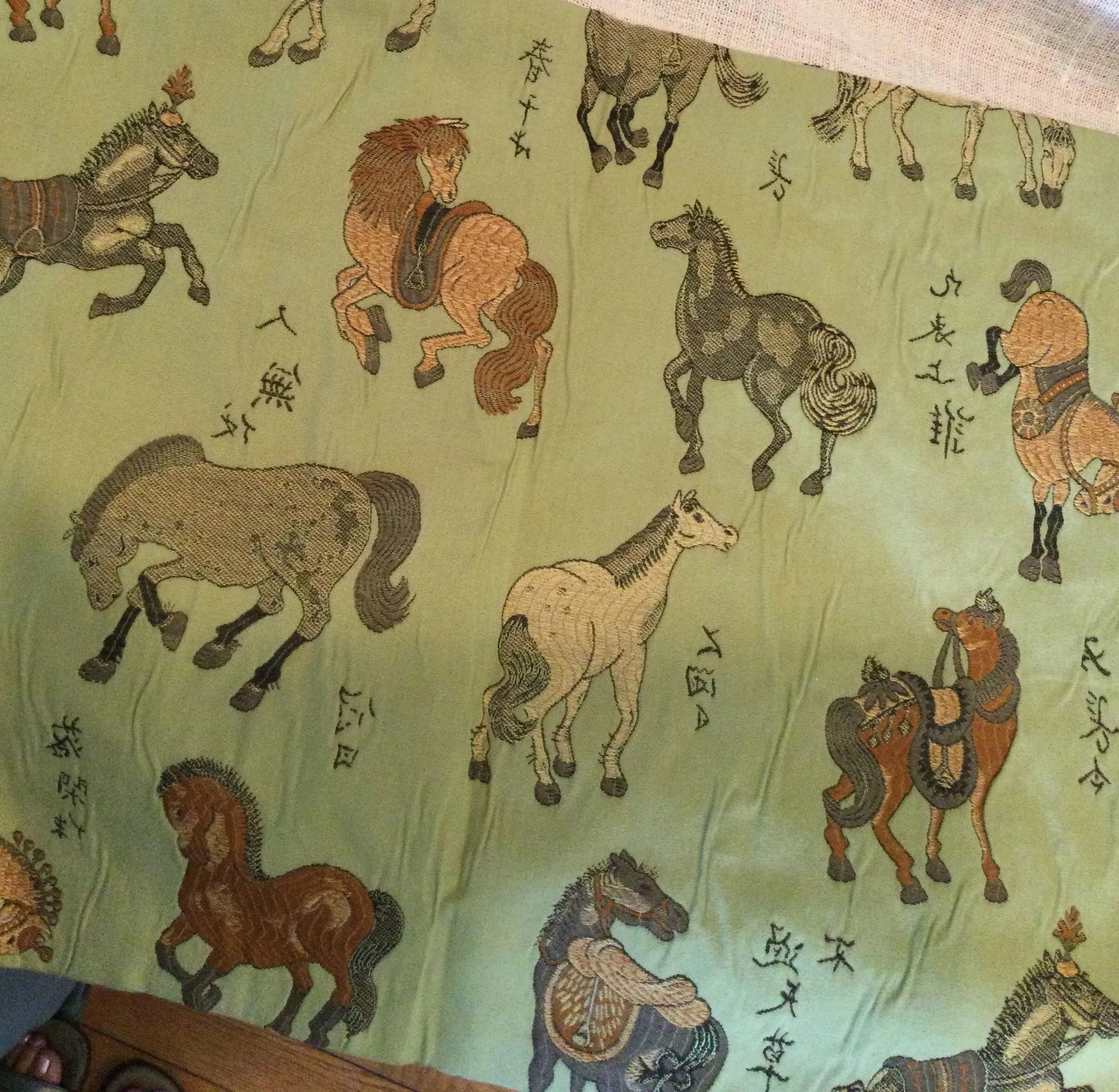 Vintage Green Embroidered Horses Pillow - 7