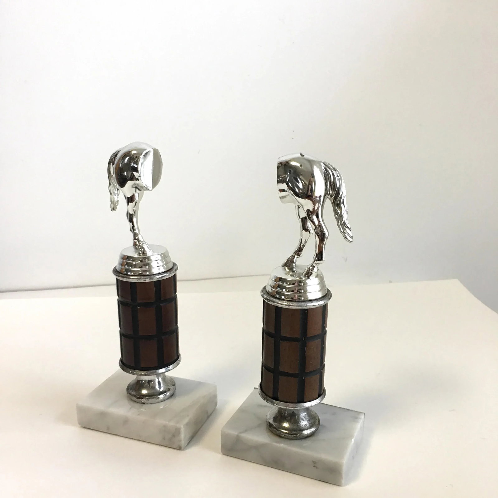 Vintage Equestrian Horse Trophy Bookends Marble Base- a Pair - 2