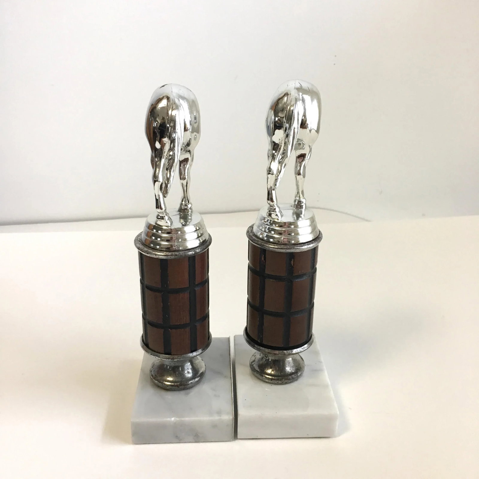 Vintage Equestrian Horse Trophy Bookends Marble Base- a Pair - 4