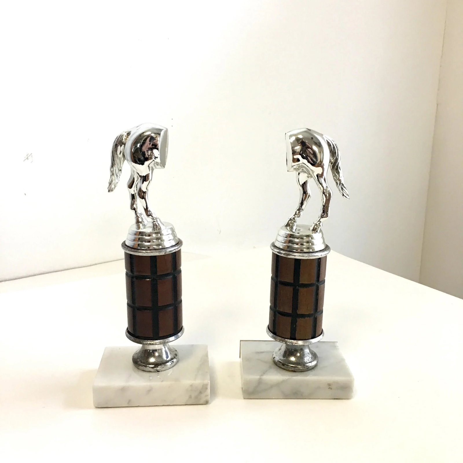 Vintage Equestrian Horse Trophy Bookends Marble Base- a Pair - 9