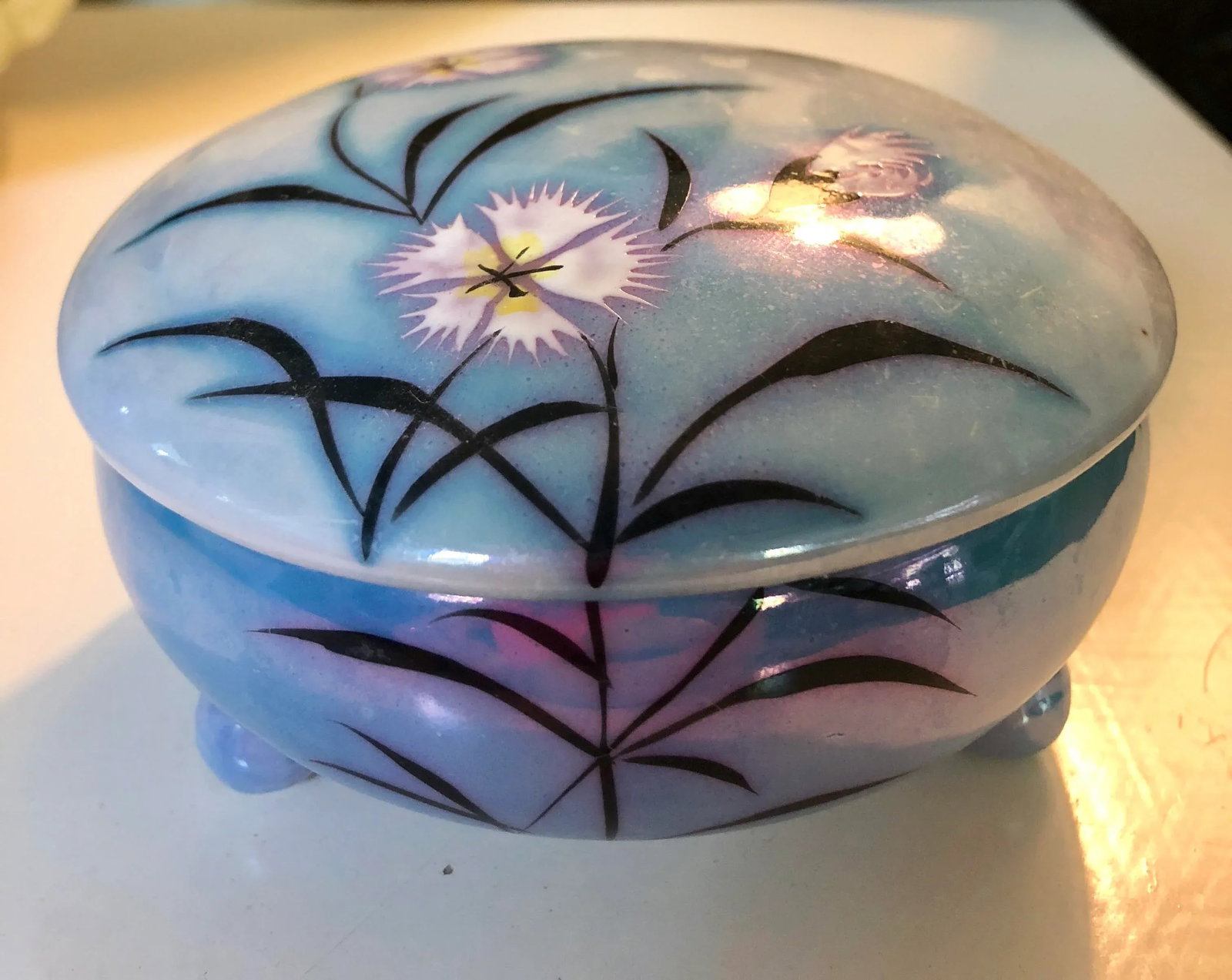 Vintage Art Deco Japanese Floral Lusterware Box - 9