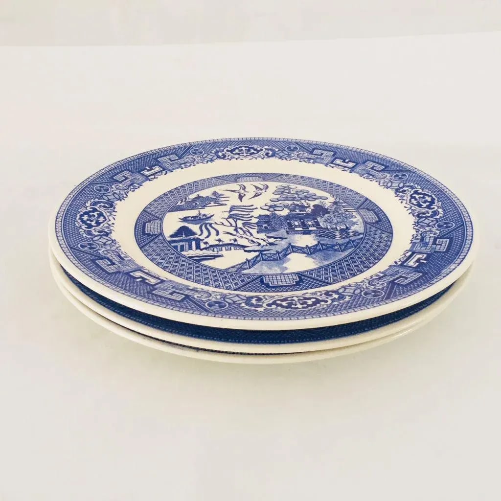 Vintage Blue Porcelain Willow Plates - Set of 3 - 3