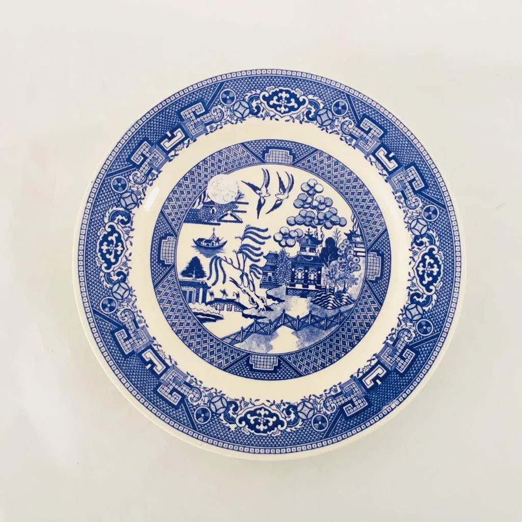 Vintage Blue Porcelain Willow Plates - Set of 3 - 4