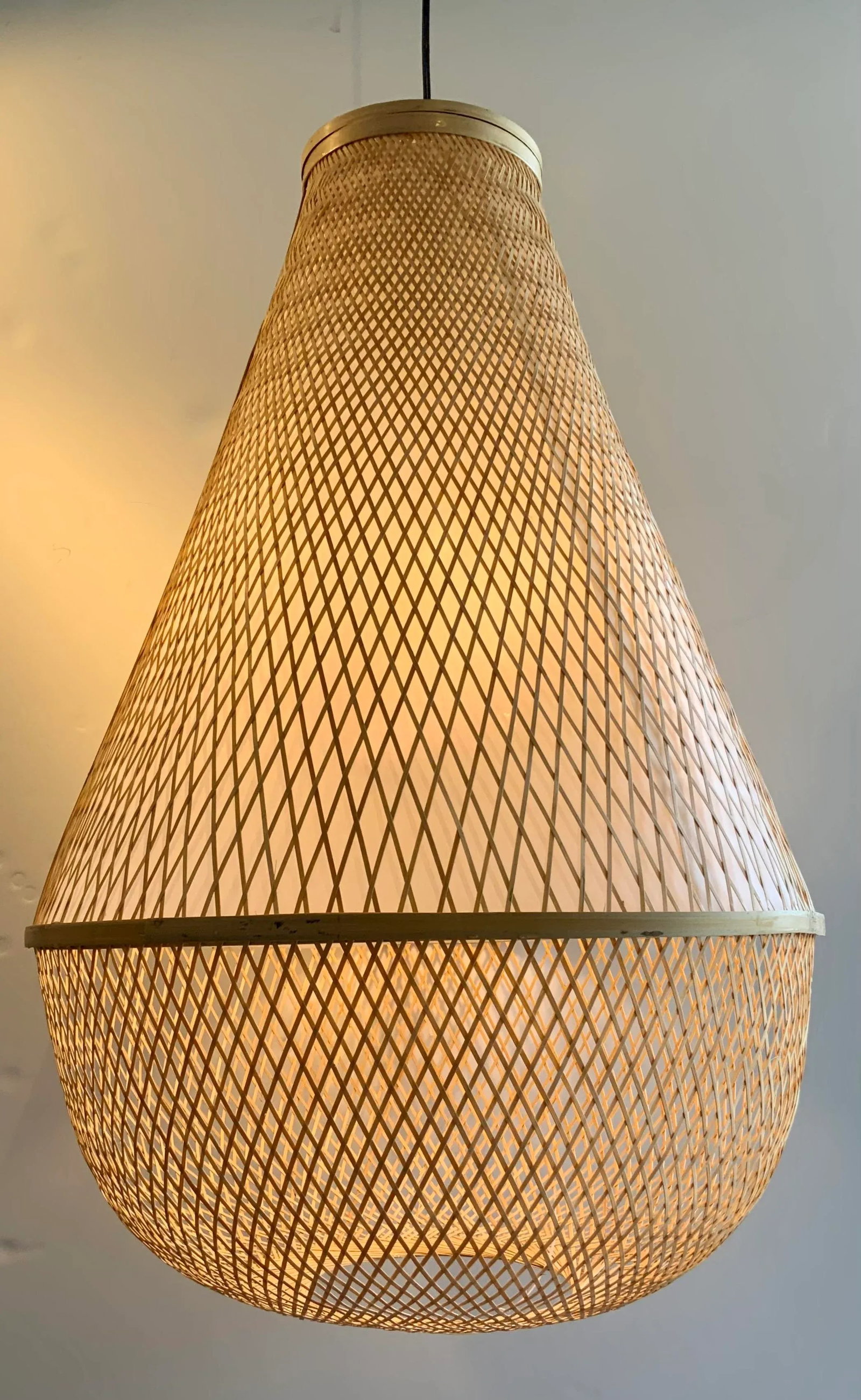 Organic Modern Large Natural Cane Pendant Light - 6