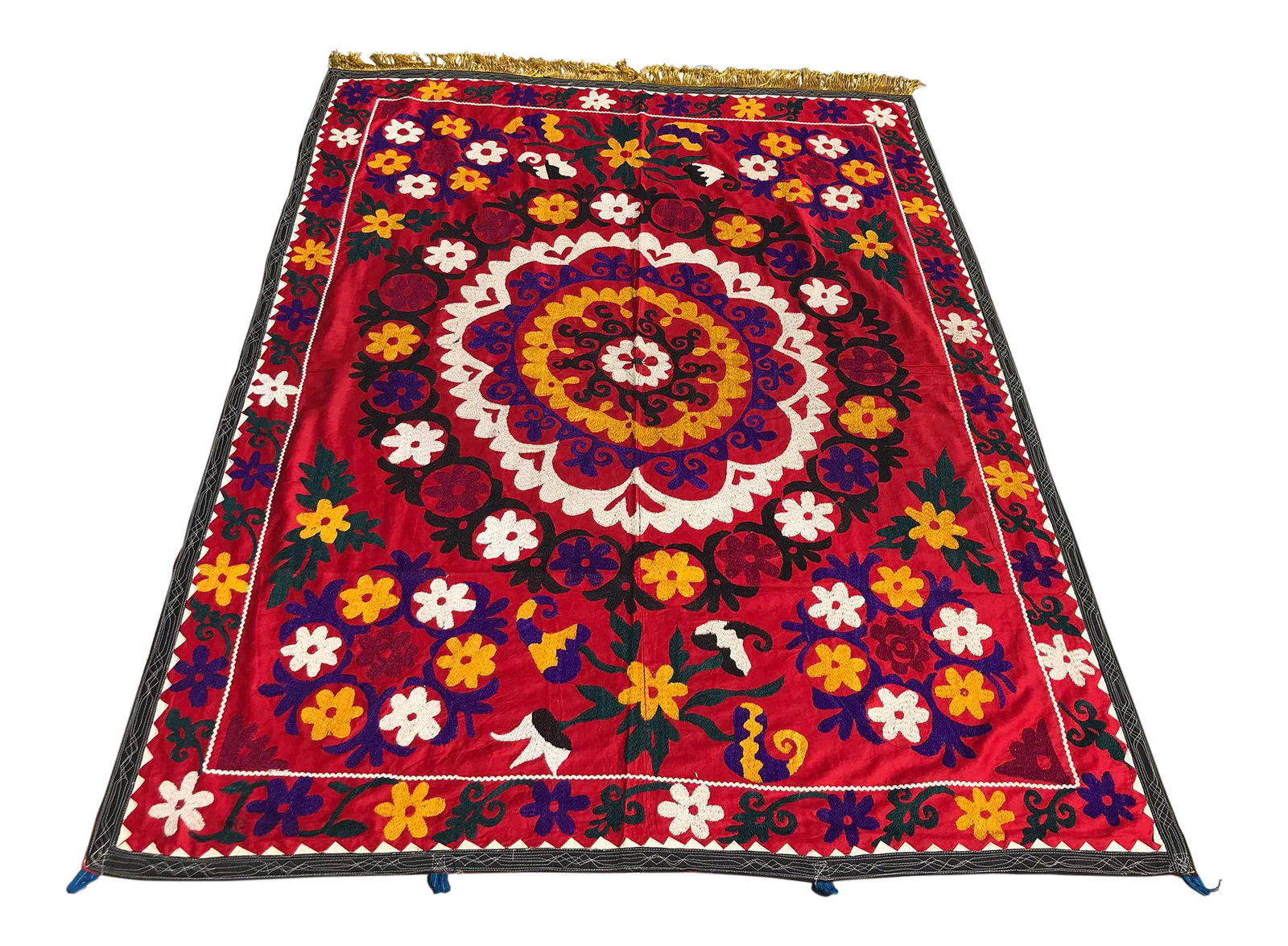 Floral Suzani Yellow Tassel Bedspread/Tapestry (1 of 9)