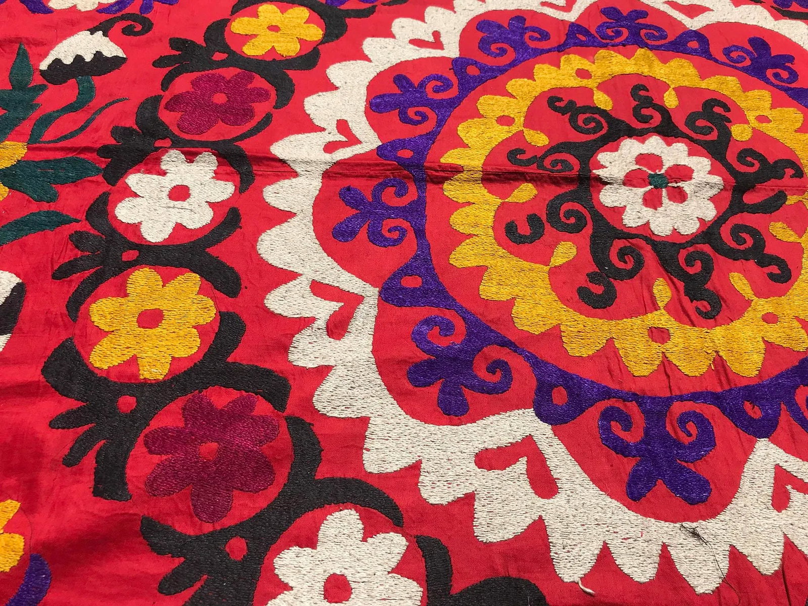 Floral Suzani Yellow Tassel Bedspread/Tapestry - 2