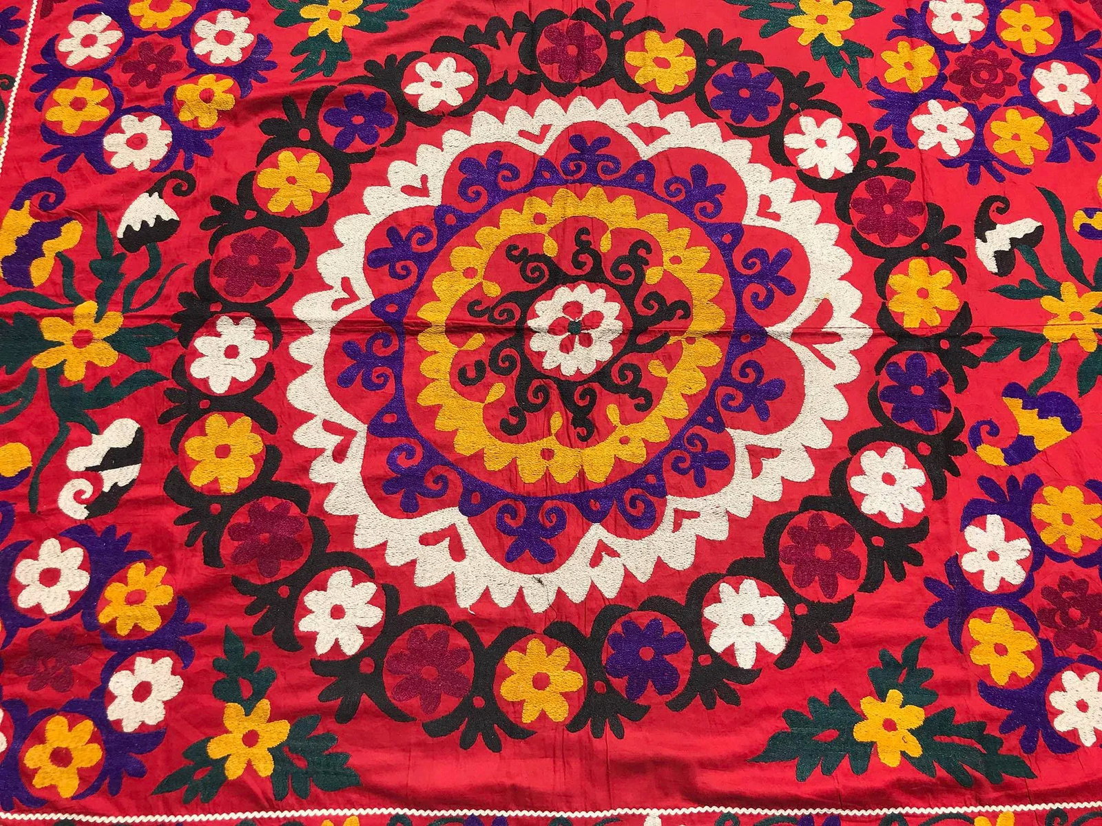 Floral Suzani Yellow Tassel Bedspread/Tapestry - 7