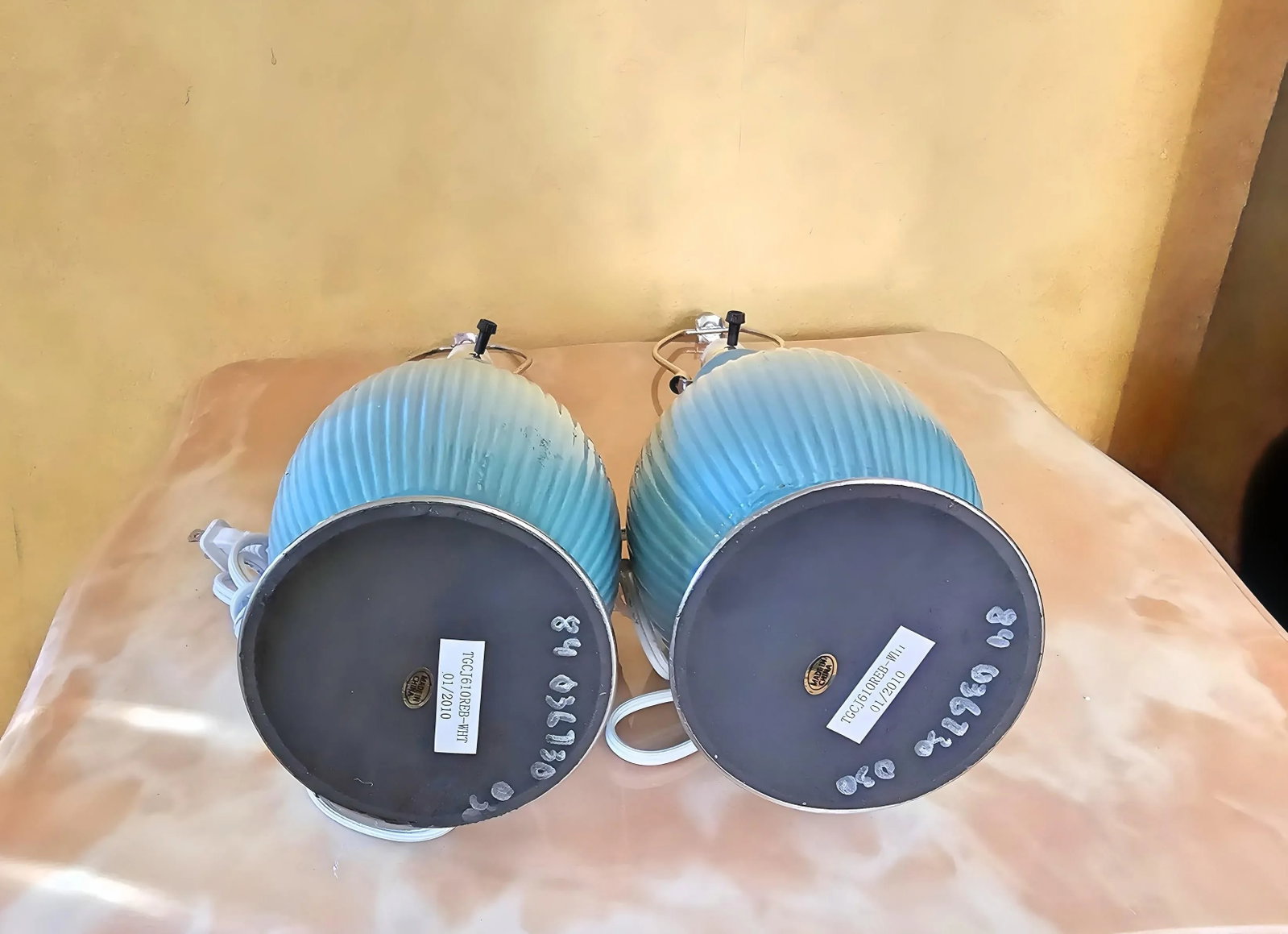 21st Century Modern Turquoise Aqua Blue Ceramic Vase Lamps on Silver Base, a Pair - 10