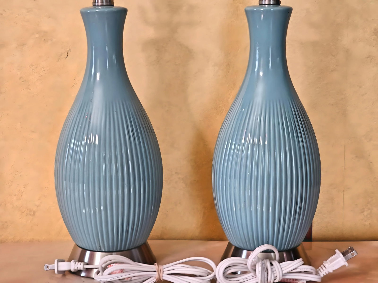 21st Century Modern Turquoise Aqua Blue Ceramic Vase Lamps on Silver Base, a Pair - 8