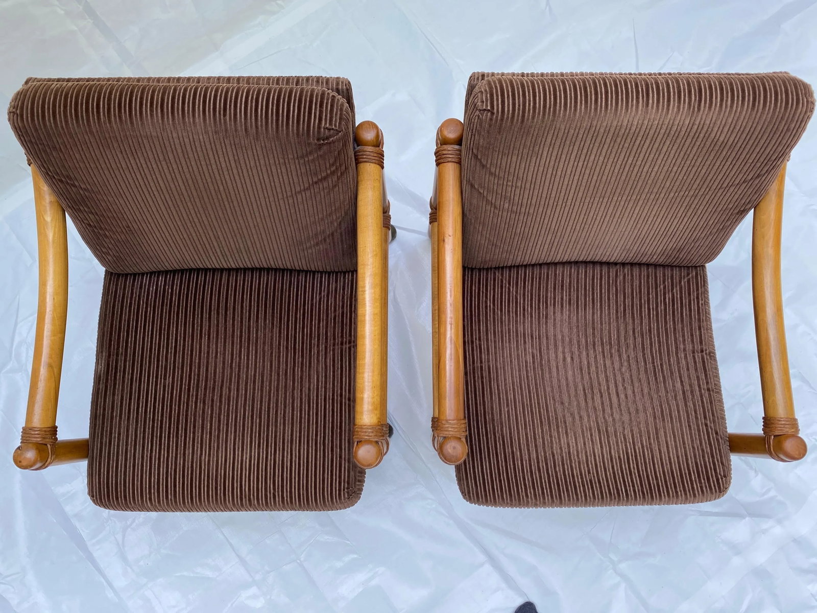 1970s Lane Venture Rattan & Velour Party Chairs - a Pair - 11