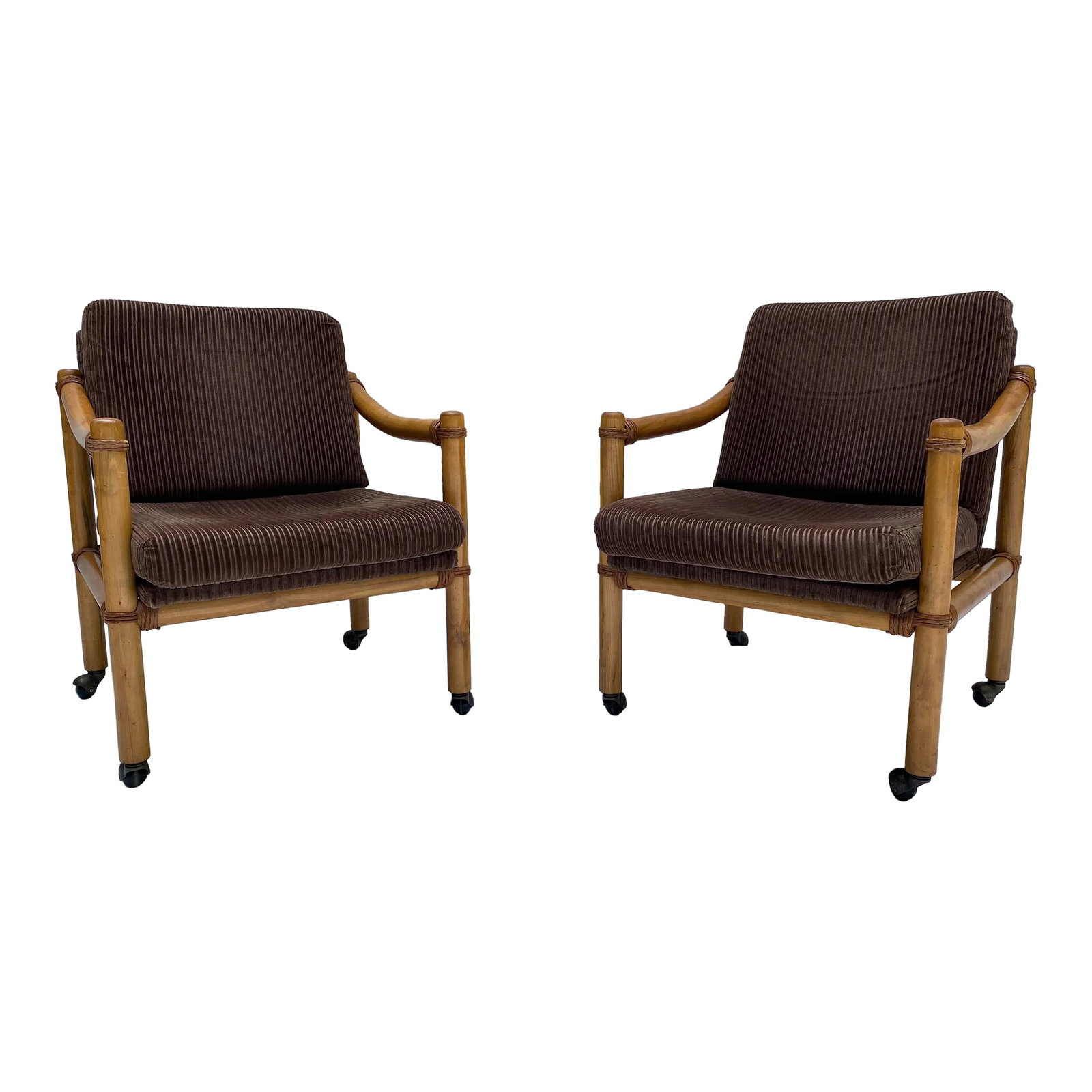 1970s Lane Venture Rattan & Velour Party Chairs - a Pair (1 of 12)