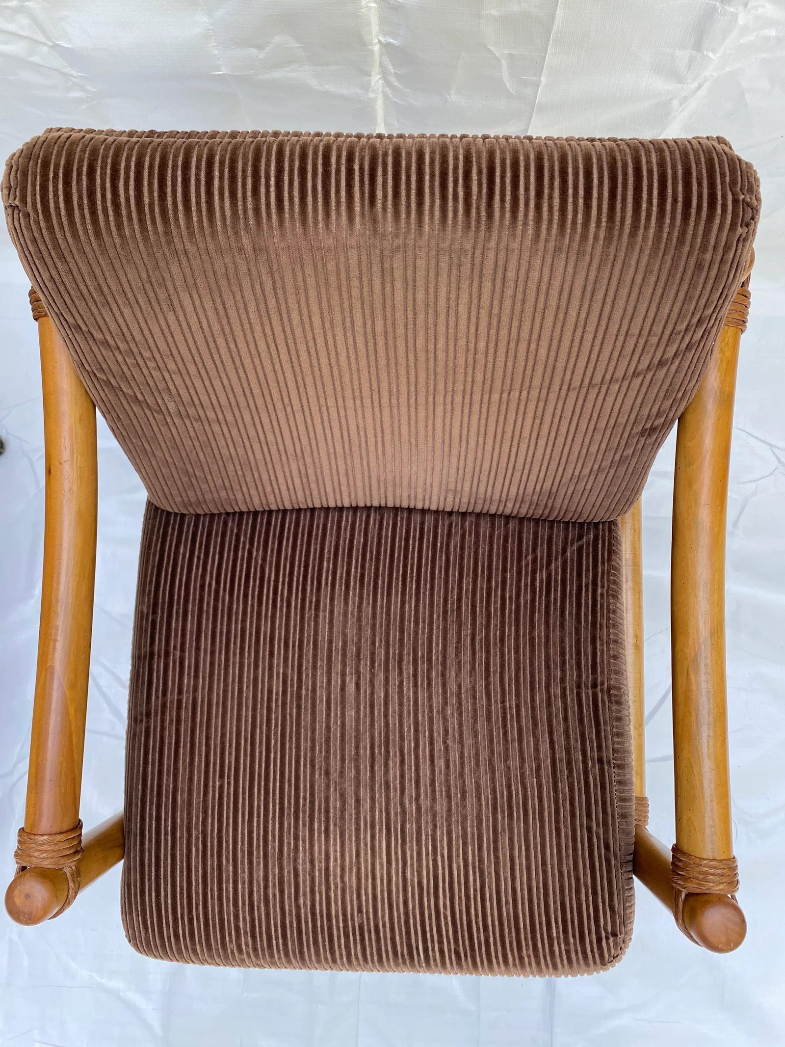 1970s Lane Venture Rattan & Velour Party Chairs - a Pair - 7
