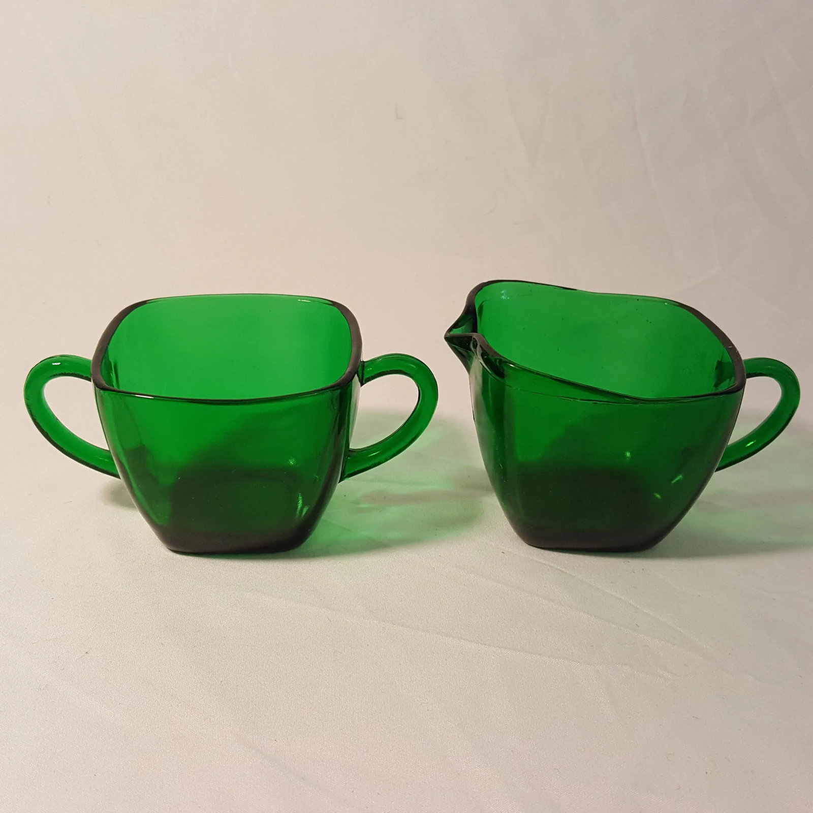 1950s Anchor Hocking Forest Green Cream and Sugar - Set of 2 - 2