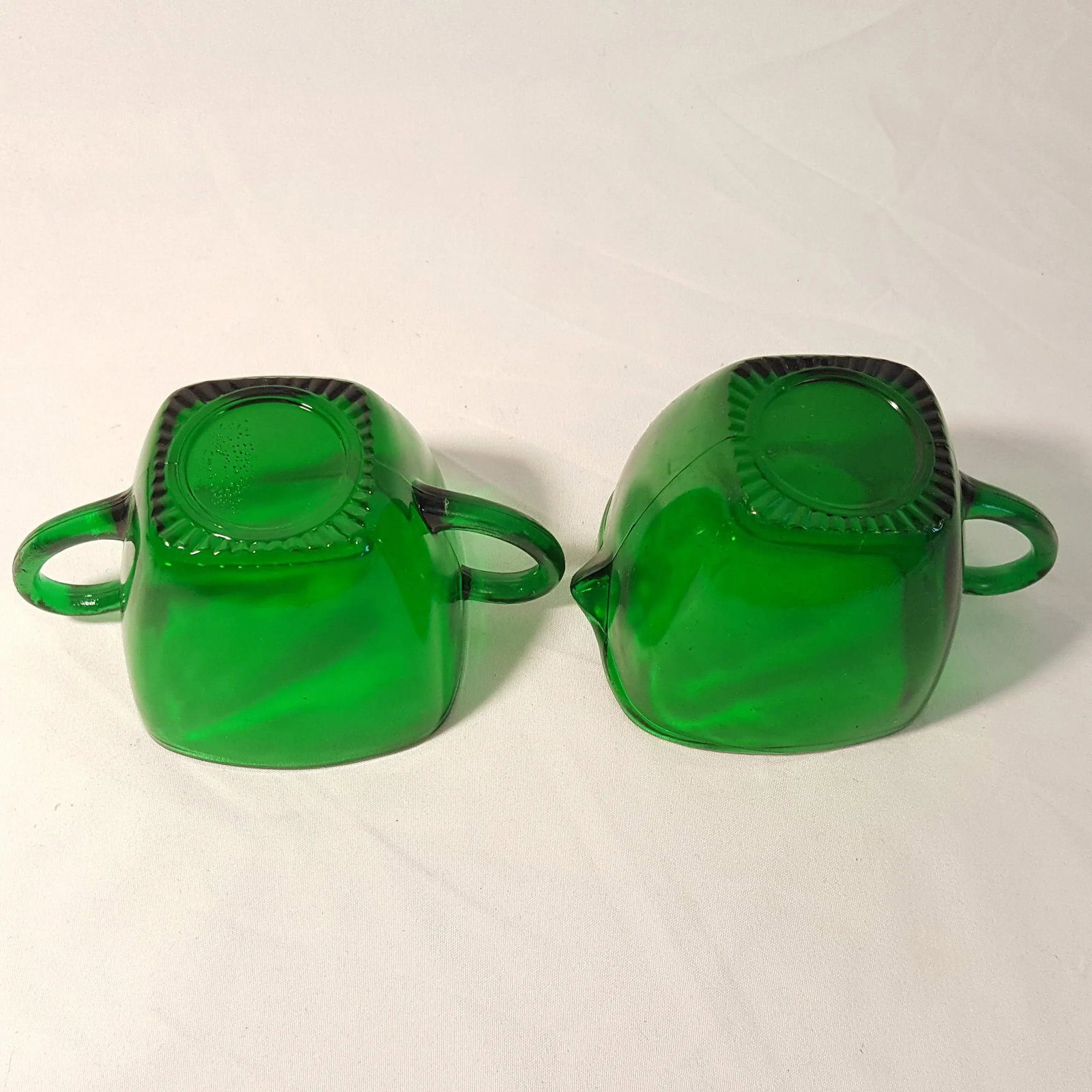 1950s Anchor Hocking Forest Green Cream and Sugar - Set of 2 - 3