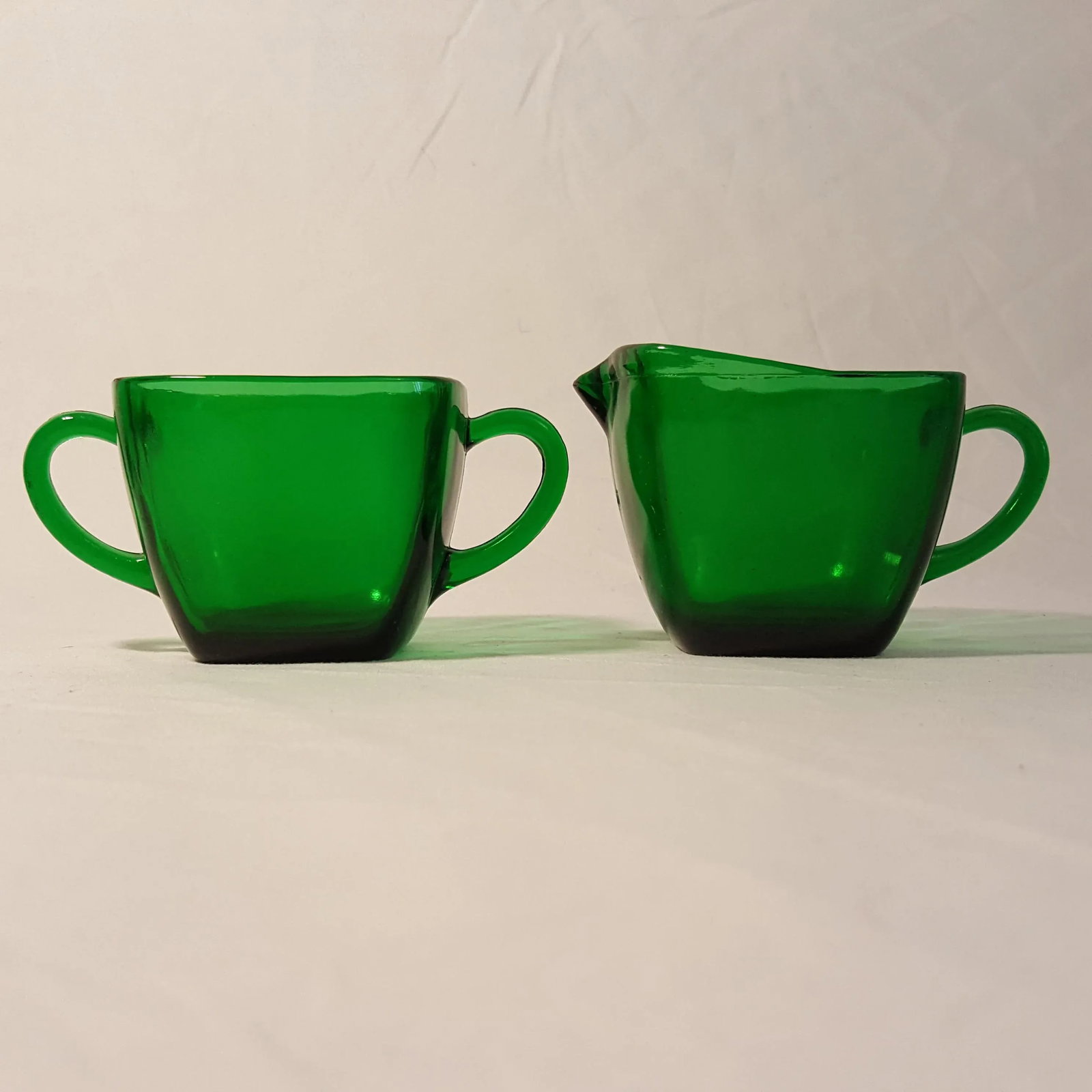 1950s Anchor Hocking Forest Green Cream and Sugar - Set of 2 - 4