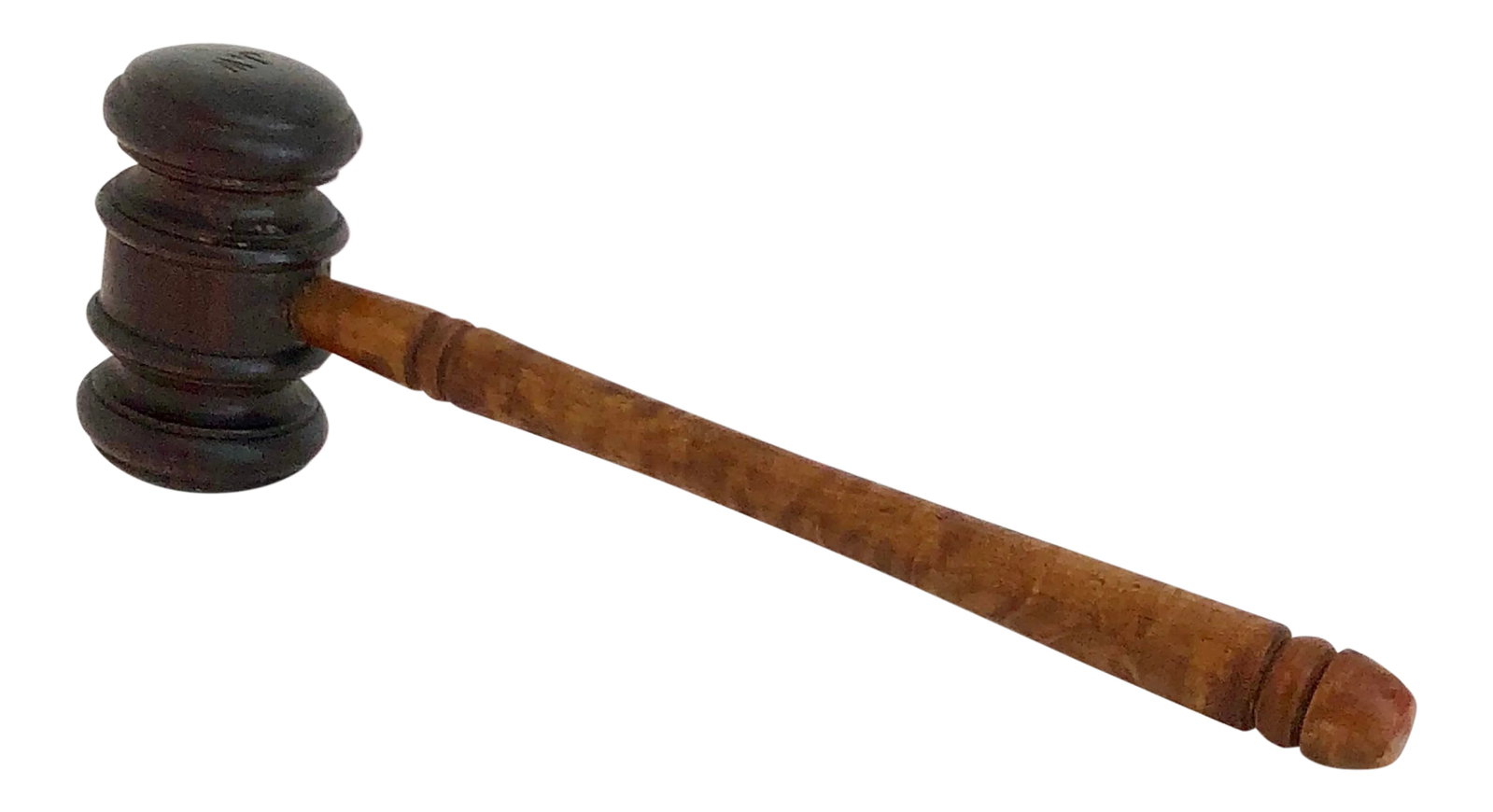 Vintage Gavel 'Jw': Vintage wood gavel with beautifully aged color and patina. Has the initials "JW" engraved on the head. Condition: Alterations: Original Condition Unaltered Imperfections: Some Imperfections Condition 