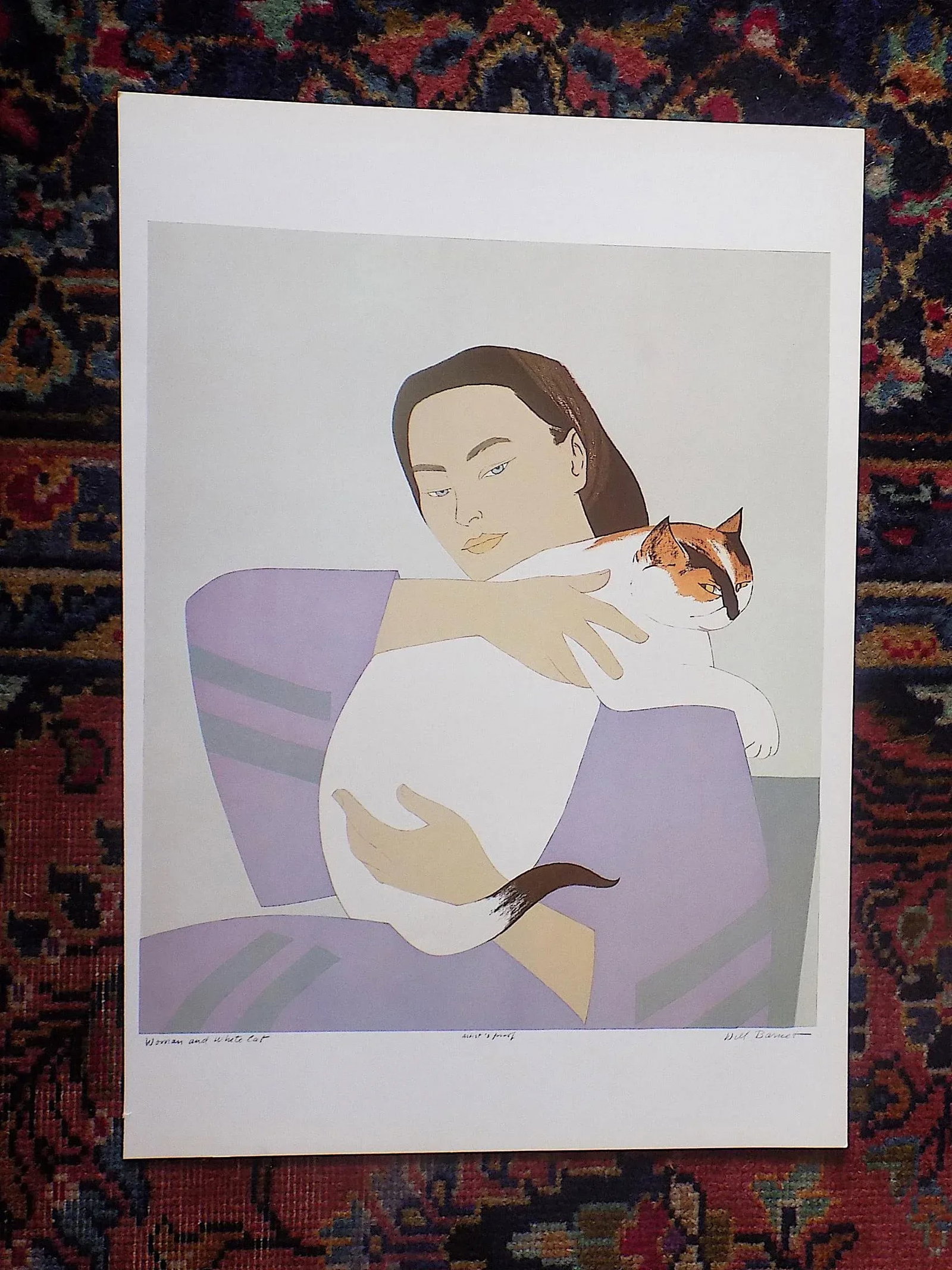 Vintage Signed/Titled Will Barnet Lithograph "Woman With White Cat" - 2
