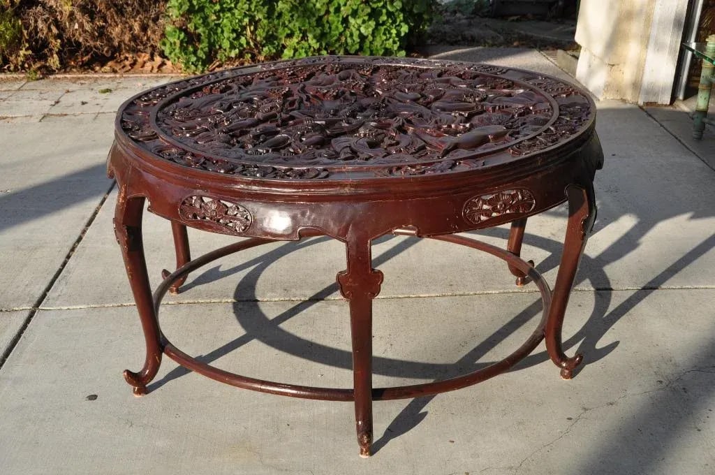 Balinese Ramayana Carving Mango Wood Dining or Center Table - 11